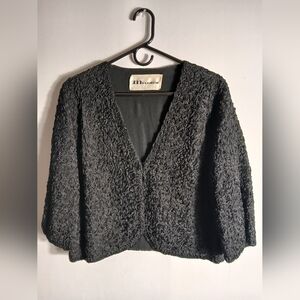 Women's Milgrim's Vintage Black Thick Lined Ribbon Fabric Jacket SzM Hook & Eye